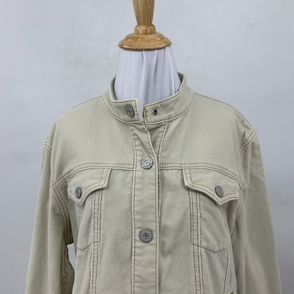 Gap Stretch Corduroy Jacket Womens XL Extra Large Ivory Button Up Chest Pockets - Picture 3 of 15